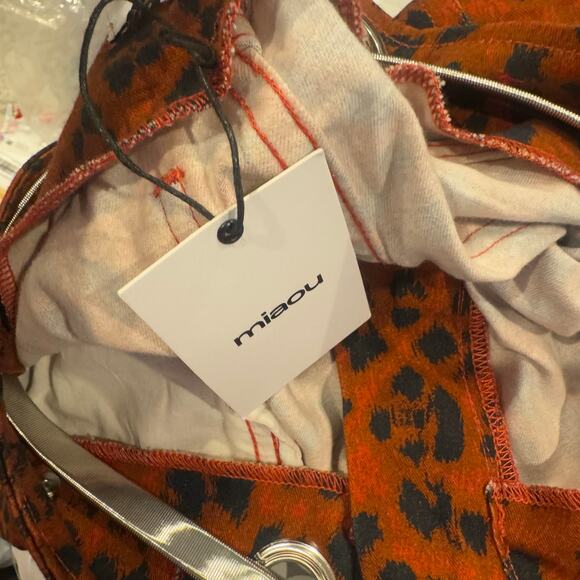 Miaou The Tommy Leopard Trouser Pants Stretch Denim Logo Belted Size 26 NWT - Picture 10 of 13